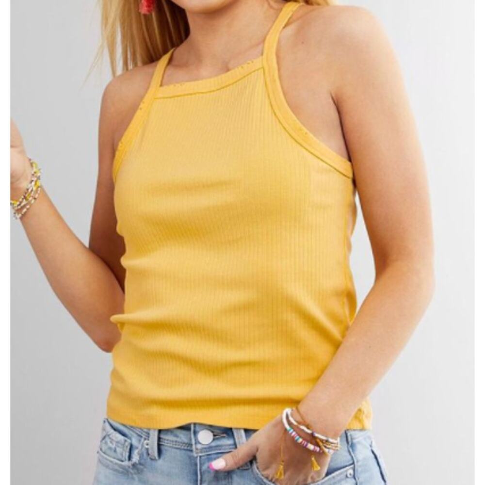 White Crow Womens Yellow Catalina Distressed High Neck Tank Top NEW Small